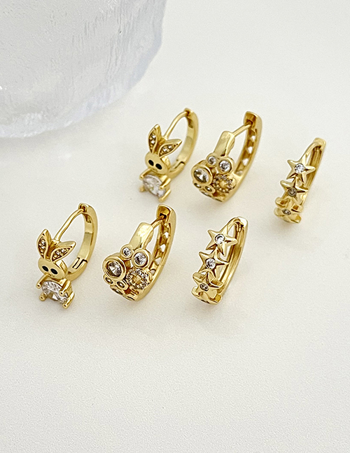 Fashion Golden 1 Brass Set Zircon Pentagram Earrings