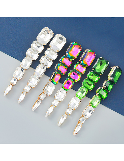 Fashion White Alloy Set Square Glass Diamond Drop Earrings