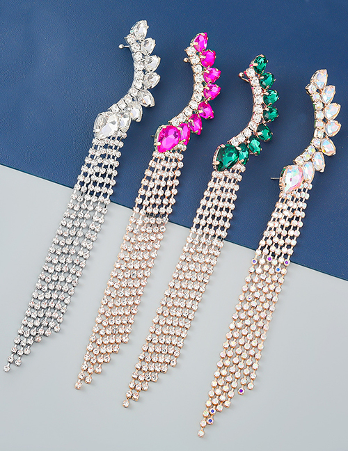 Fashion Silver Alloy Diamond Curved Claw Chain Tassel Drop Earrings