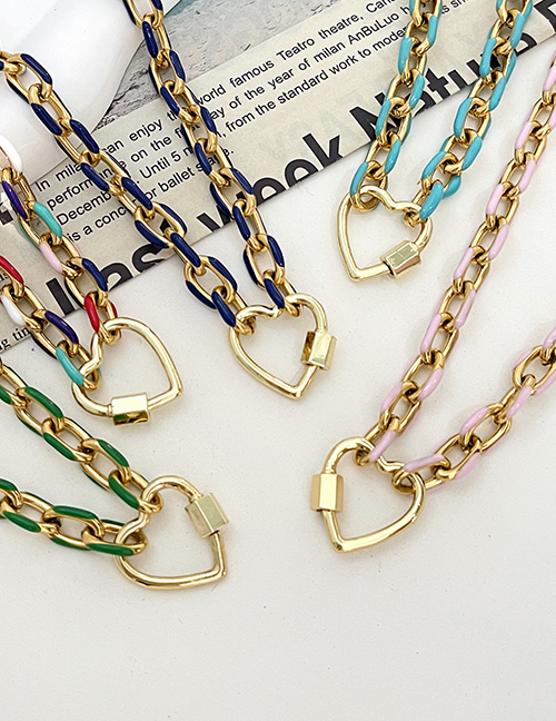 Fashion Green Copper Drip Oil Chain Love Pendant Necklace