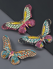 Fashion Rose Red Green Alloy Studded Butterfly Brooch
