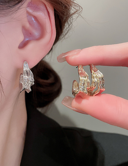 Fashion Silver Irregularly Pleated C-shaped Earrings