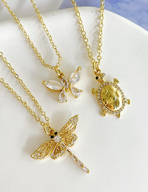Fashion Golden 1 Zirconia Dragonfly Pendant Necklace In Copper