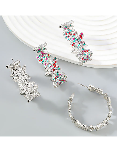Fashion White Alloy Diamond Butterfly Round Earrings