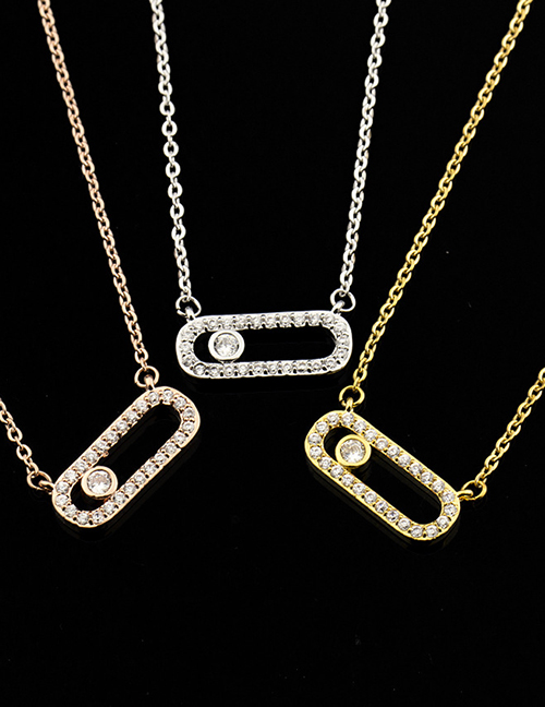 Fashion Gold Copper Inlaid Zirconium Openwork Geometric Necklace