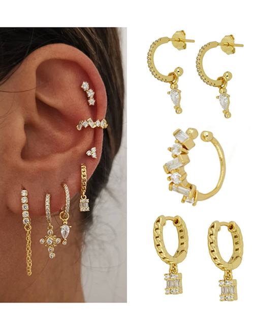 Fashion 14# Copper Diamond Geometric Stud Earrings