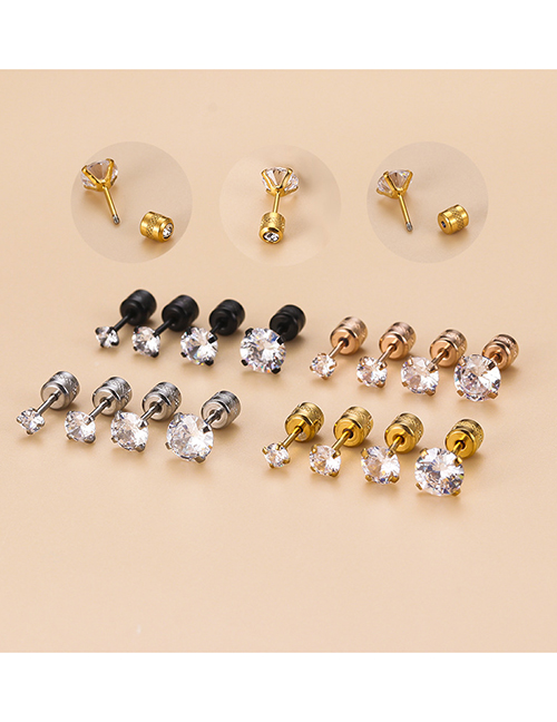 Fashion Steel Color 3mm Stainless Steel Slim Rod Set Zirconium Pierced Stud Earrings