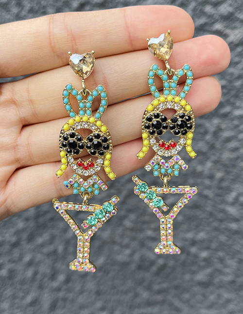Fashion Color Alloy Diamond Cartoon Character Earrings