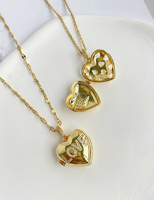 Fashion Golden 1 Titanium Steel Inlaid Zirconium Heart Letter Necklace