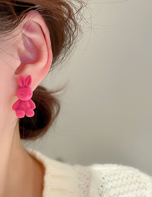 Fashion Pink Flocked Rabbit Stud Earrings