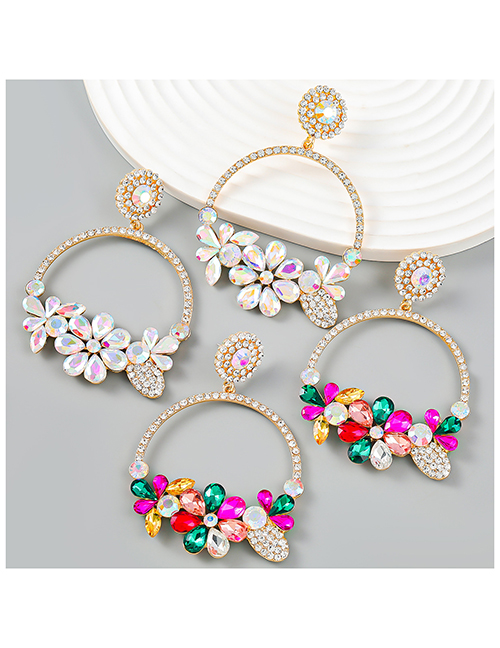 Fashion Color Alloy Diamond Half Round Floral Drop Earrings