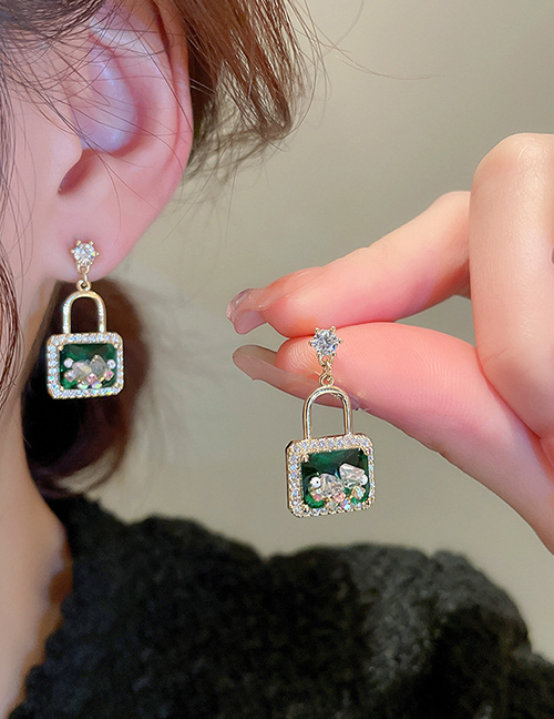 Fashion Green (real Gold Plating) Geometric Square Crystal Earrings