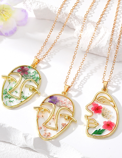 Fashion Side Face Pink Flower Alloy Face Dried Flower Necklace