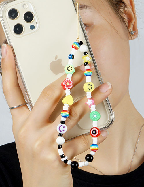 Fashion Color 1# Acrylic Rainbow Striped Flower Bead Mobile Phone Chain