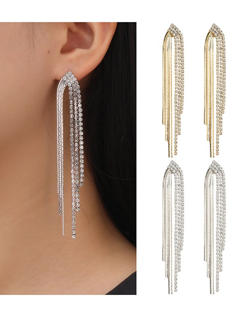 Fashion Gold Diamond -shaped Long Chain Tassel Earrings