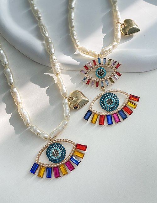 Fashion Color 1 Alloy Pearl Diamond Eye Heart Pendant Necklace