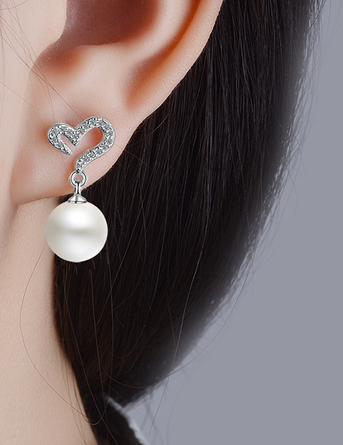 Fashion Imitation Pearls Copper And Diamond Love Pearl Earrings