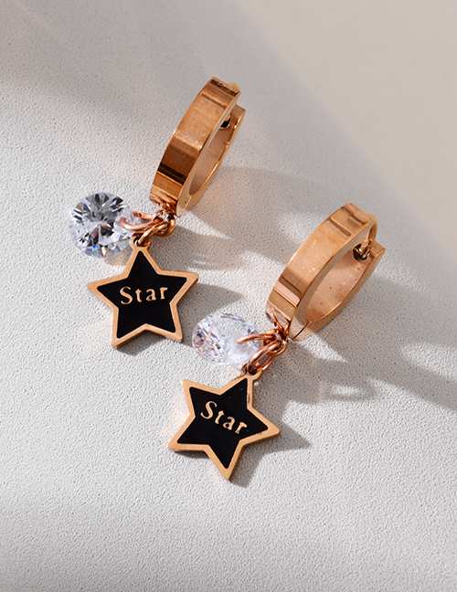Fashion Rose Gold Titanium Steel Inlaid Zirconium Drop Oil Five-pointed Star Letter Earring Earrings