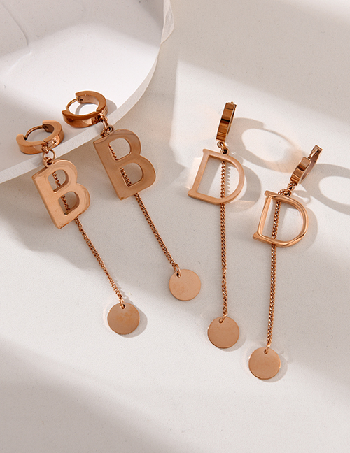 Fashion Rose Gold B Titanium Steel Letter Pendant Chain Disc Earring Earrings