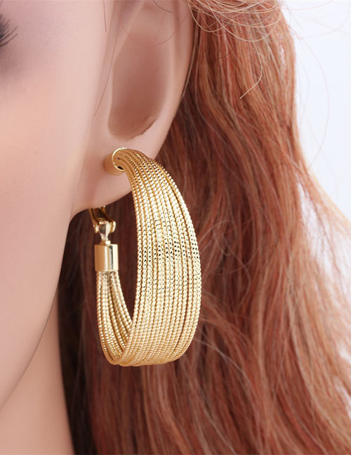 Fashion Gold Metal Geometric Textured Earrings