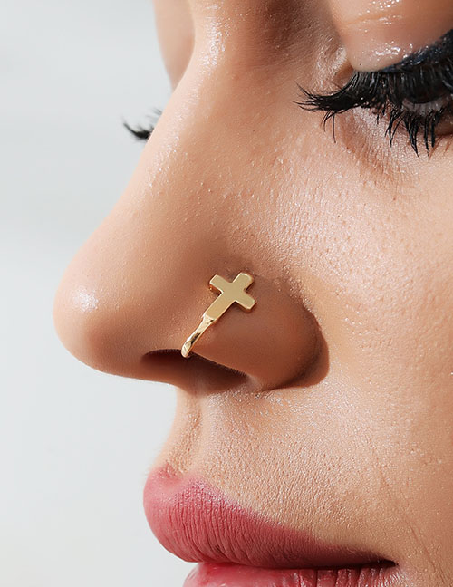 Fashion Gold Brass Cross Nose Clip 