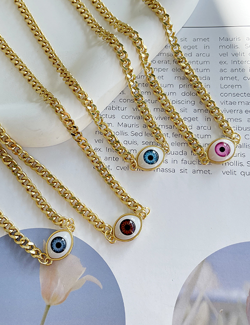 Fashion Blue Resin Eyes Thick Chain Copper 18k Necklace