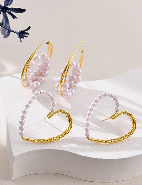 Fashion Golden 1 Copper Pearl Hoop Earrings