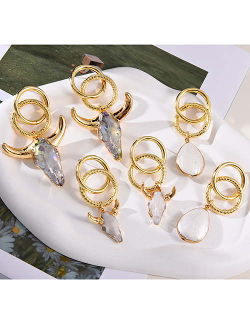 Fashion Golden 1 Alloy Double Ring Crystal Bull Head Earrings
