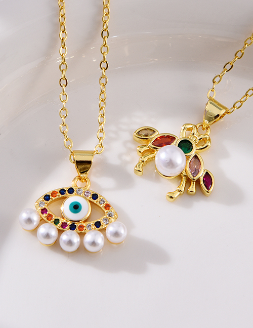 Fashion Golden 1 Copper Paved Zirconia Eye Pearl Pendant Necklace