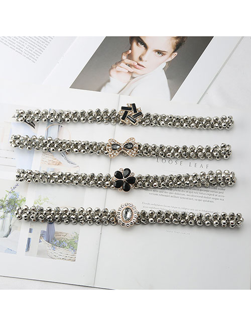 Fashion Silver Acrylic Small Girdle (black Strip Abstract Buckle) Geometric Beaded Beaded Diamond Waist Chain