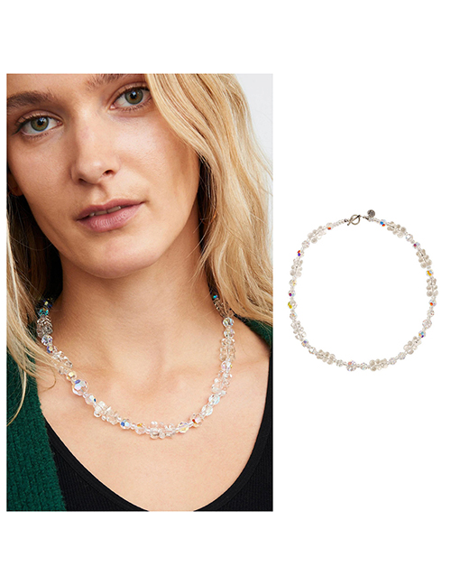 Fashion White Crystal Beaded Bear Necklace
