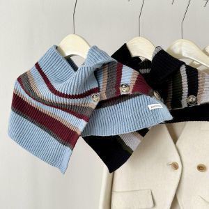 Fashion Blue Striped Double-breasted Turtleneck Pullover Scarf