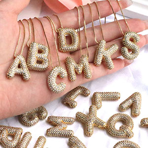 Fashion Z Copper Inlaid Zirconium 26 Letter Necklace