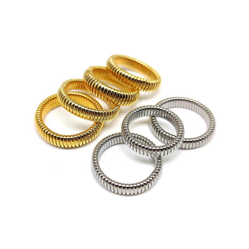 Fashion Gold-6mm Stainless steel gold plated elastic men's ring