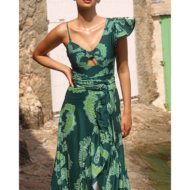 Fashion Green Print [skirt Only] Polyester Printed Knotted Beach Skirt