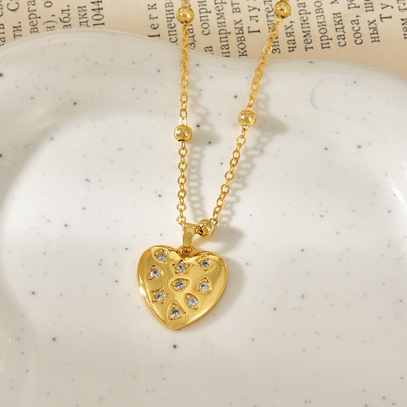 Fashion Gold Copper Inlaid Zircon Love Pendant Bead Necklace