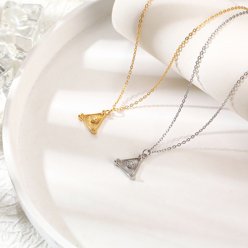 Fashion Gold Necklace (chain Length 45+5cm) Titanium Steel Geometric Triangle Eyes Mens Necklace