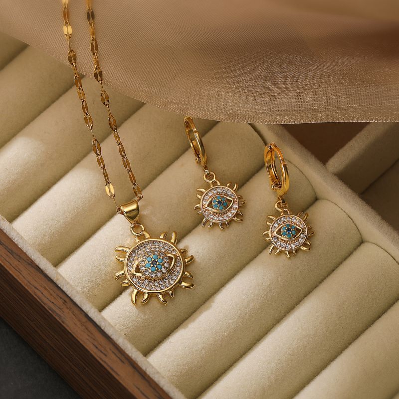 Fashion Necklace Gold Plated Copper Round Necklace With Zirconium Eyes