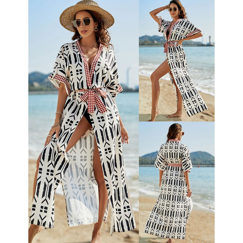 Fashion Picture Color (zs1752) Polyester Printed Lace-up Slit Sunscreen