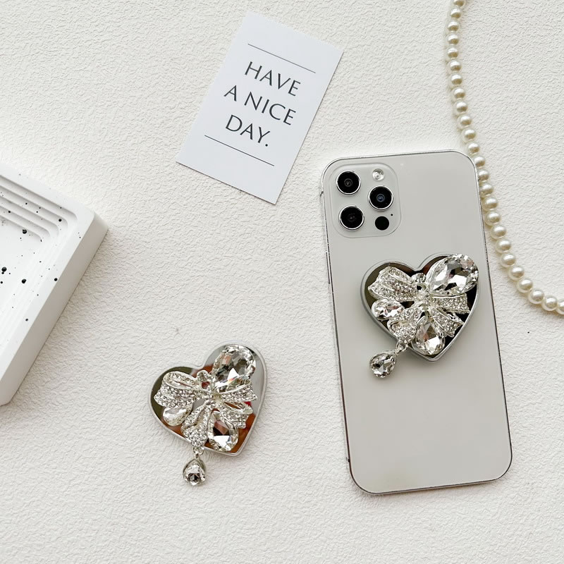 Fashion Love Bracket - Butterfly Gems Plastic Diamond Love Bow Mobile Phone Case Airbag Holder