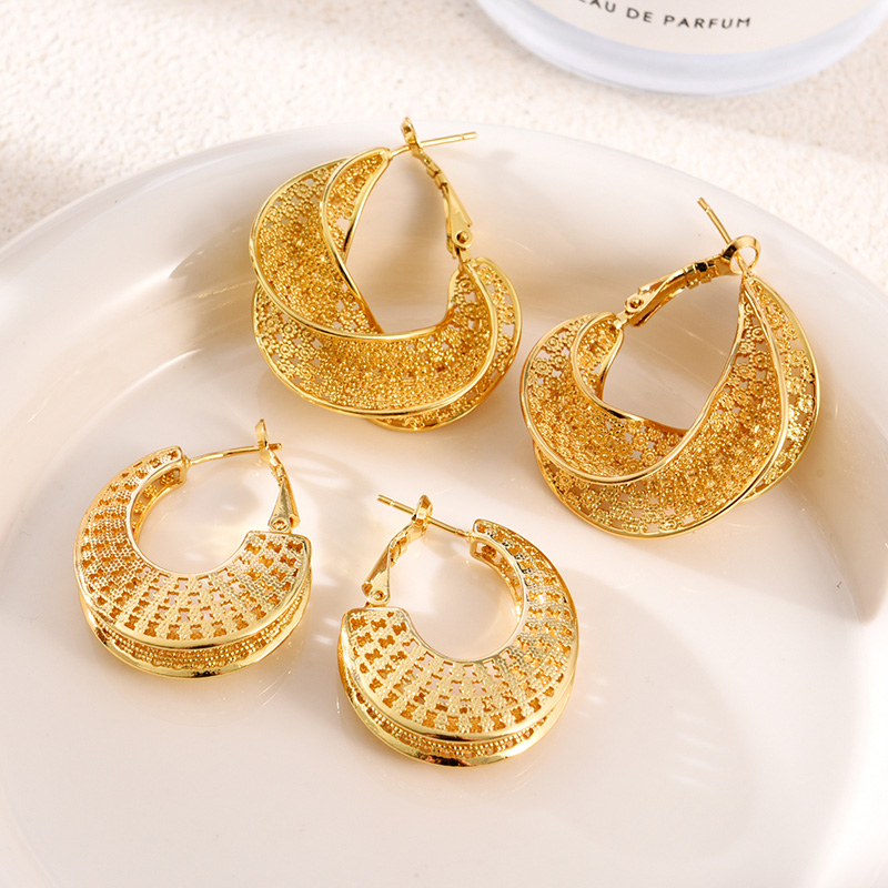 Fashion Golden 2 Copper Irregular Hollow Flower Earrings