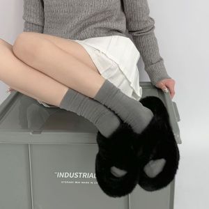 Fashion 【milk White】1 Pair Cotton Knit Mid-calf Socks