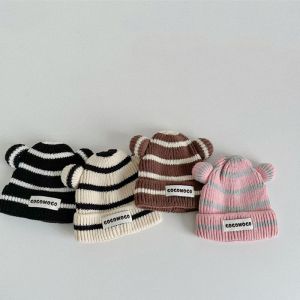 Fashion Beige Acrylic Striped Knitted Patch Children's Beanie