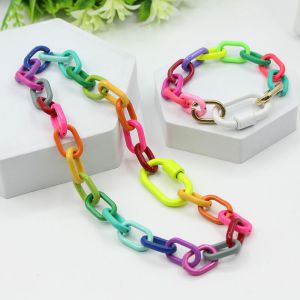 Fashion Color Alloy Geometric Chain Bracelet Necklace Set