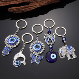 Fashion 5# Alloy Diamond Owl Eyes Keychain