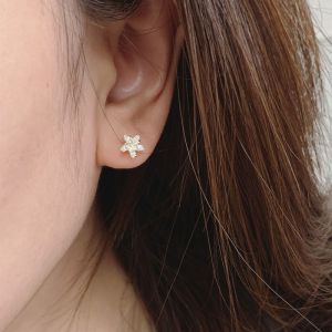 Fashion Gold Gold-plated Metal Flower Stud Earrings With Diamonds