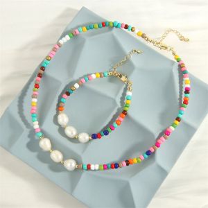Fashion Necklace Colorful Rice Beads Pearl Necklace