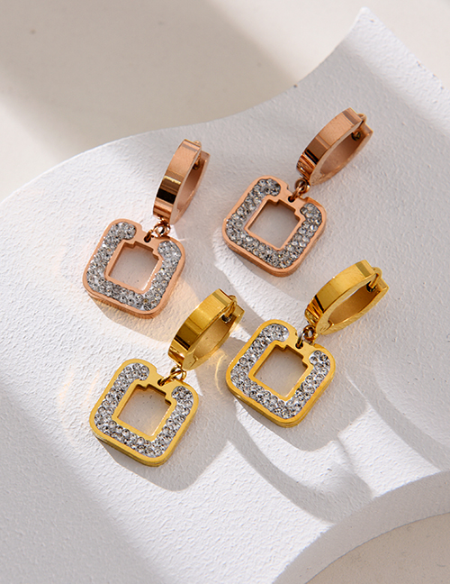 Fashion Gold Titanium Steel Inlaid Zirconium Square Hoop Earrings