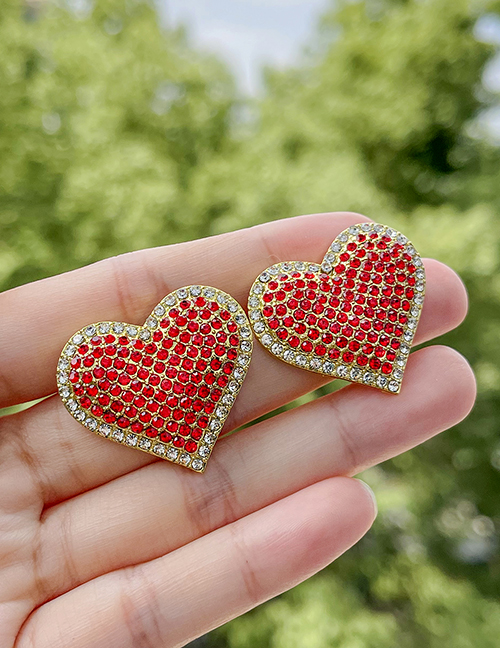 Fashion Golden 1 Alloy Diamond Heart Stud Earrings