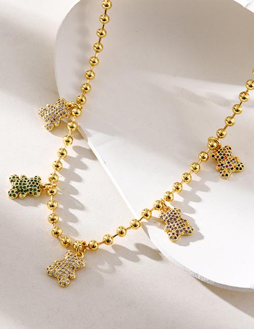 Fashion Golden 2 Copper Inlaid Zirconia 5 Bear Pendant Bead Necklace (4mm)